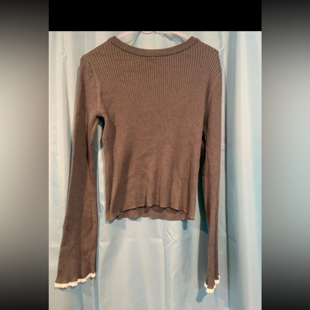Aeropostale Brown Ribbed Long Sleeve Blouse